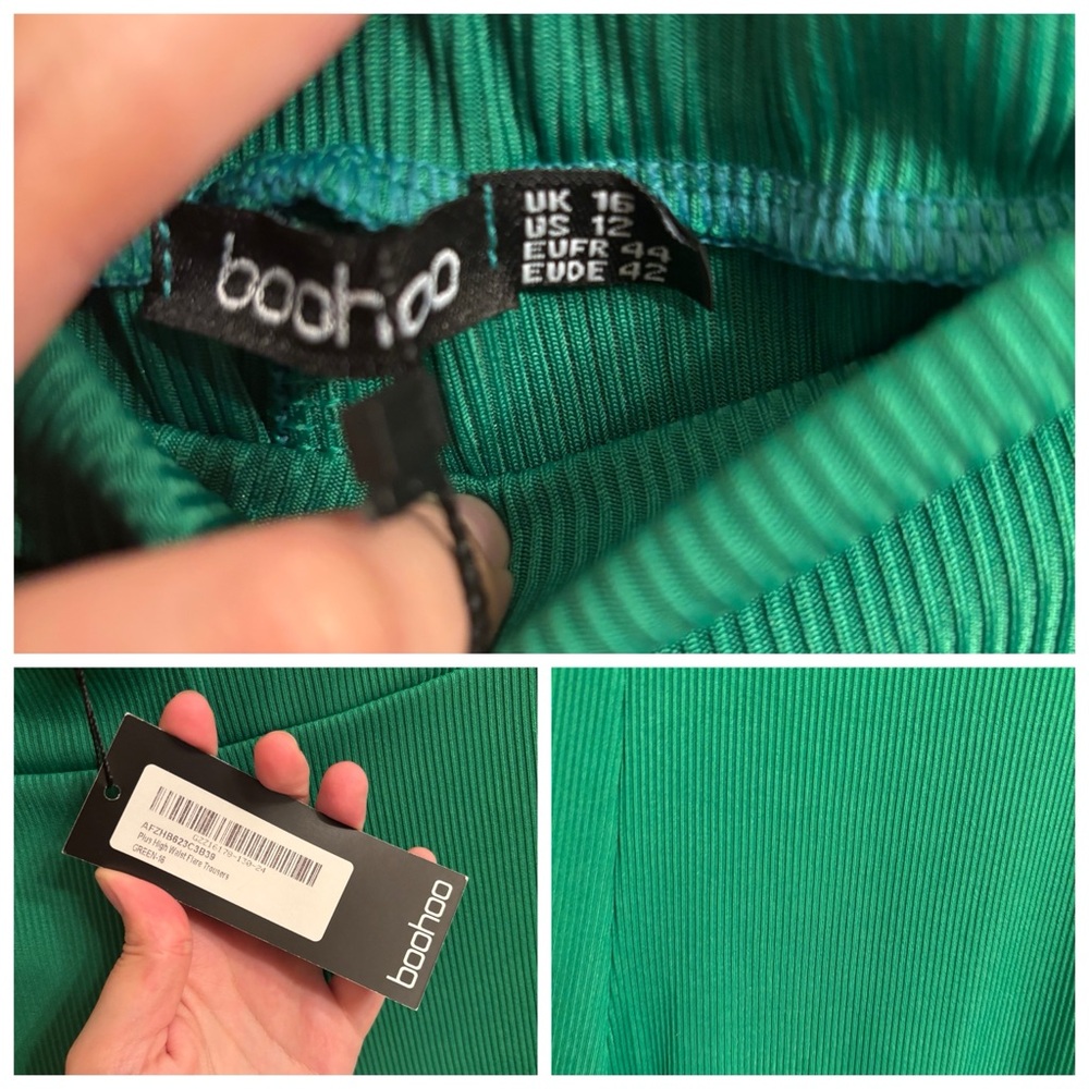 Boohoo Plus Green Ribbed Flare Pants - Picture 2 of 2
